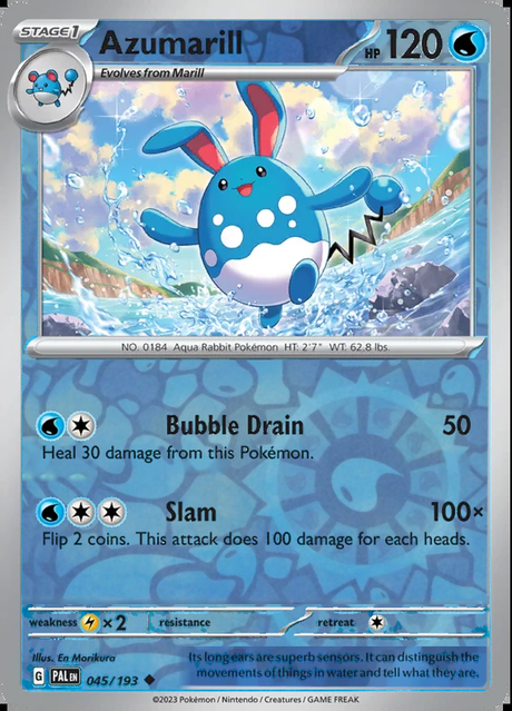 Azumarill 045/193, Paldea Evolved, Reverse Holo, representative matte composite