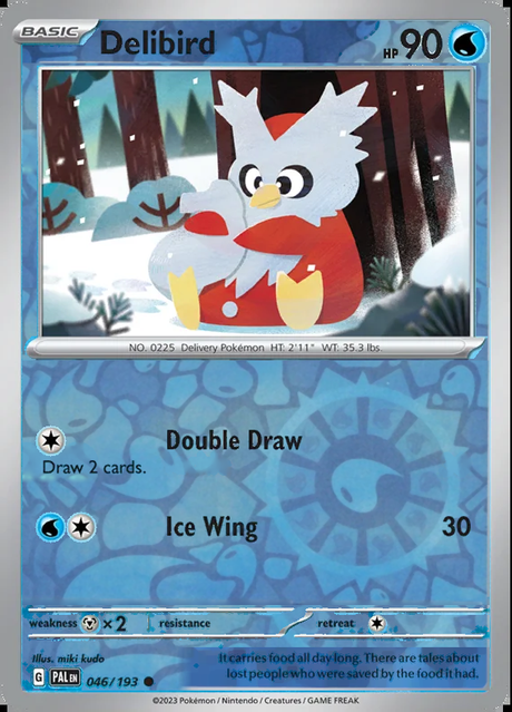 Delibird 046/193, Paldea Evolved, Reverse Holo, representative matte composite