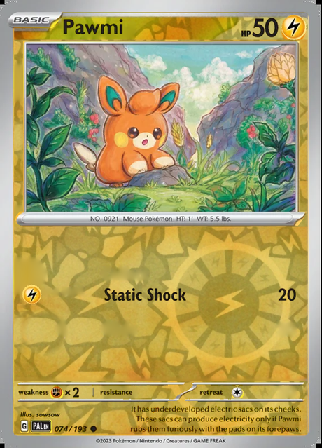 Pawmi 074/193, Paldea Evolved, Reverse Holo, representative matte composite