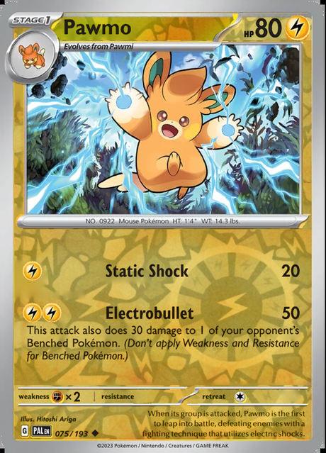 Pawmo 075/193, Paldea Evolved, Reverse Holo, representative matte composite