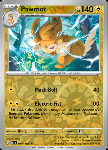 Pawmot 076/193, Paldea Evolved, Reverse Holo, representative matte composite