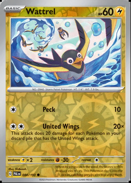 Wattrel 080/193, Paldea Evolved, Reverse Holo, representative matte composite