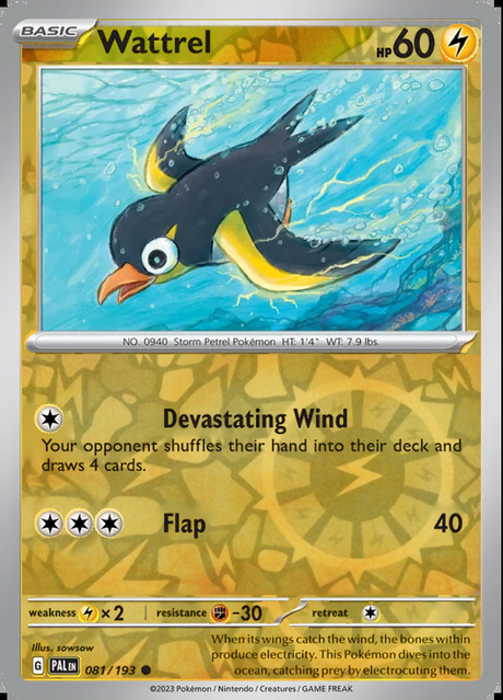 Wattrel 081/193, Paldea Evolved, Reverse Holo, representative matte composite
