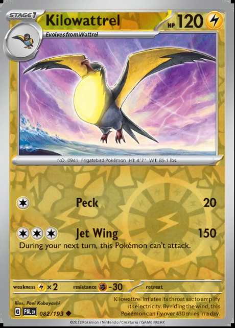 Kilowattrel 082/193, Paldea Evolved, Reverse Holo, representative matte composite