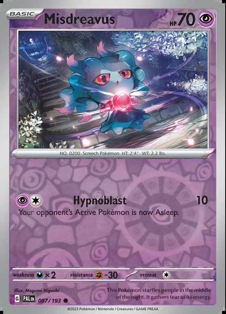 Misdreavus 087/193, Paldea Evolved, Reverse Holo, representative matte composite