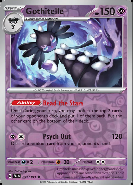 Gothitelle 092/193, Paldea Evolved, Reverse Holo, representative matte composite