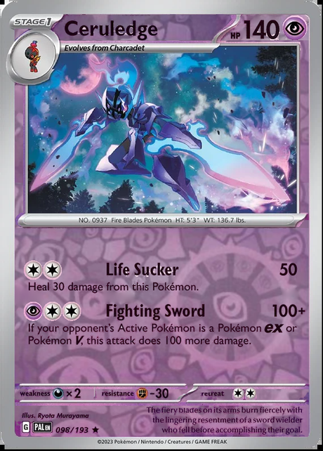 Ceruledge 098/193, Paldea Evolved, Reverse Holo, representative matte composite