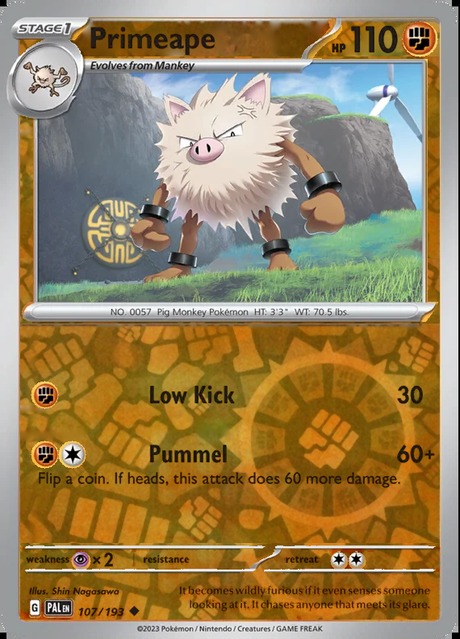 Primeape 107/193, Paldea Evolved, Reverse Holo, representative matte composite