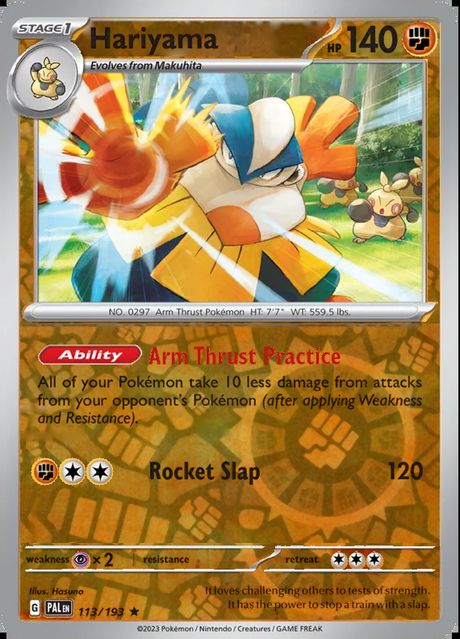 Hariyama 113/193, Paldea Evolved, Reverse Holo, representative matte composite