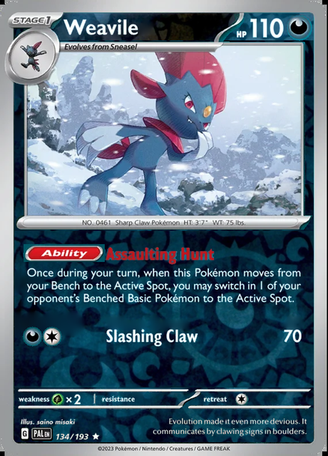 Weavile 134/193, Paldea Evolved, Reverse Holo, representative matte composite