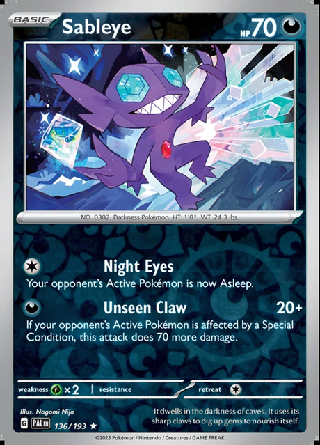 Sableye 136/193, Paldea Evolved, Reverse Holo, representative matte composite