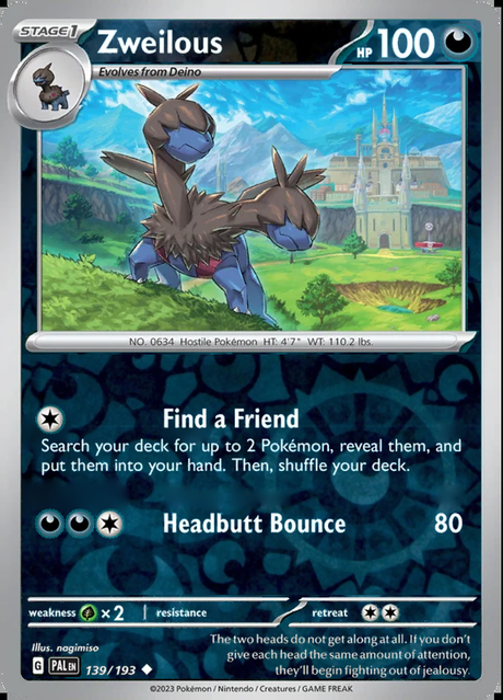 Zweilous 139/193, Paldea Evolved, Reverse Holo, representative matte composite