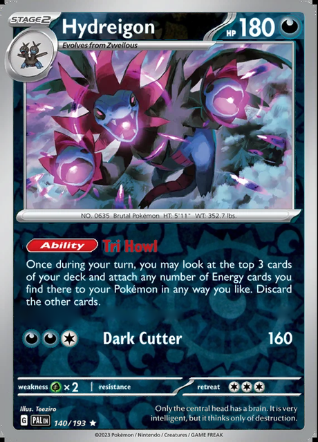 Hydreigon 140/193, Paldea Evolved, Reverse Holo, representative matte composite