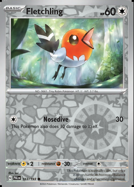 Fletchling 163/193, Paldea Evolved, Reverse Holo, representative matte composite