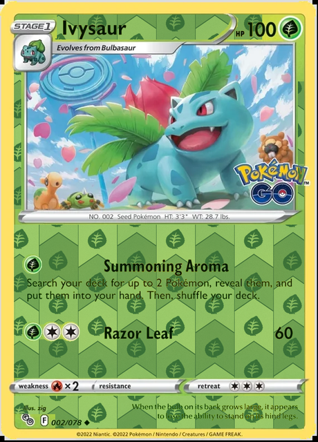 Ivysaur 002/078, Pokémon GO, Reverse Holo finish, representative matte composite