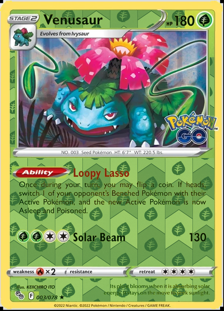 Venusaur 003/078, Pokémon GO, Reverse Holo finish, representative matte composite