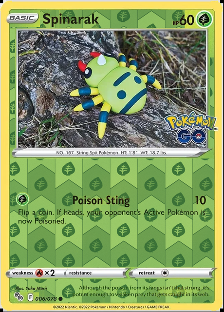 Spinarak 006/078, Pokémon GO, Reverse Holo finish, representative matte composite