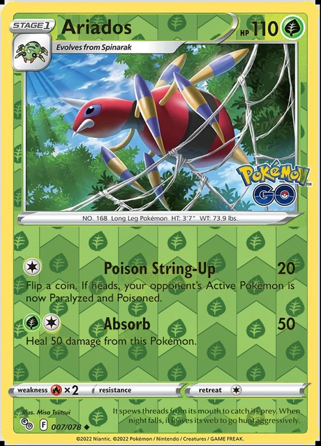 Ariados 007/078, Pokémon GO, Reverse Holo finish, representative matte composite