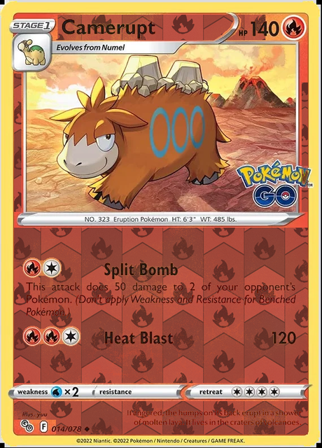 Camerupt 014/078, Pokémon GO, Reverse Holo finish, representative matte composite