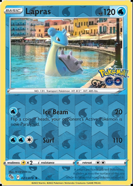 Lapras 023/078, Pokémon GO, Reverse Holo finish, representative matte composite