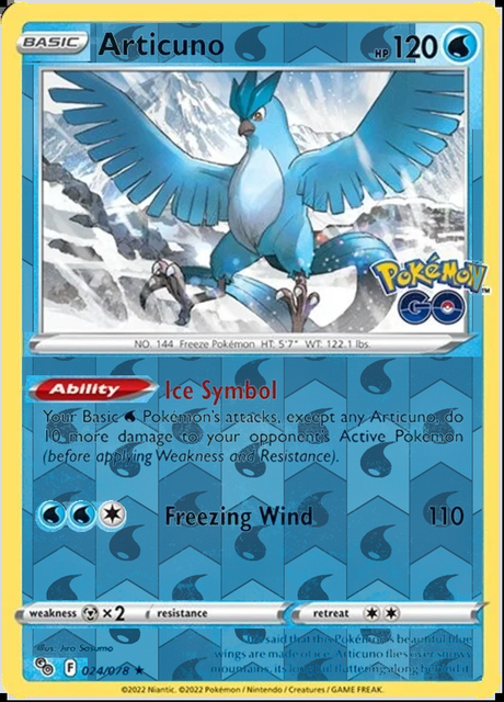 Articuno 024/078, Pokémon GO, Reverse Holo finish, representative matte composite
