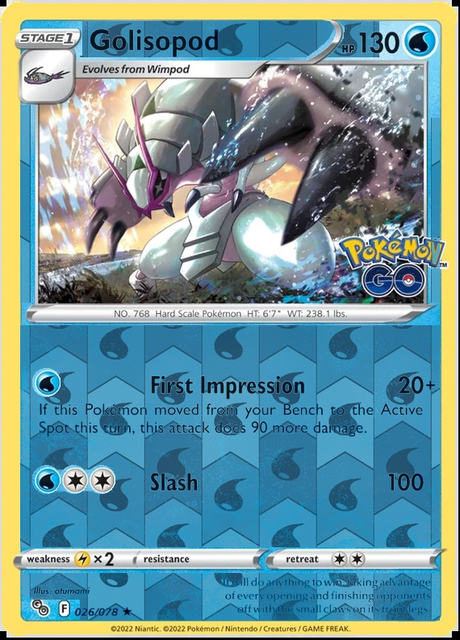 Golisopod 026/078, Pokémon GO, Reverse Holo finish, representative matte composite