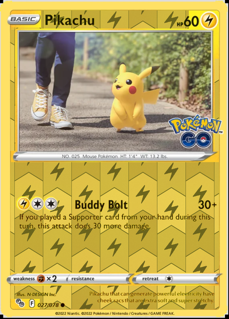 Pikachu 027/078, Pokémon GO, Reverse Holo finish, representative matte composite