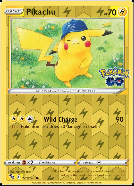 Pikachu 028/078, Pokémon GO, Reverse Holo finish, representative matte composite