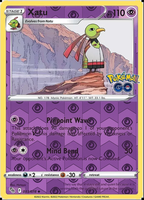 Xatu 033/078, Pokémon GO, Reverse Holo finish, representative matte composite