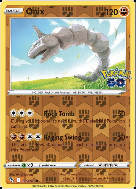 Onix 036/078, Pokémon GO, Reverse Holo finish, representative matte composite