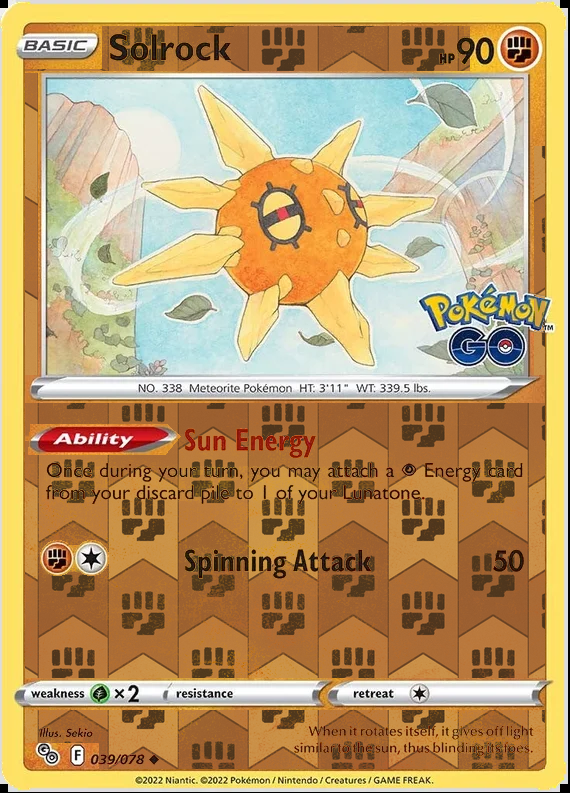 Solrock 039/078, Pokémon GO, Reverse Holo finish, representative matte composite