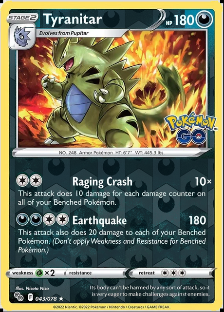 Tyranitar 043/078, Pokémon GO, Reverse Holo finish, representative matte composite