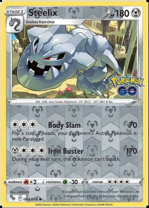 Steelix 044/078, Pokémon GO, Reverse Holo finish, representative matte composite