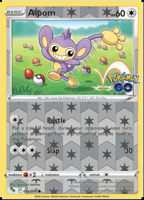 Aipom 056/078, Pokémon GO, Reverse Holo finish, representative matte composite