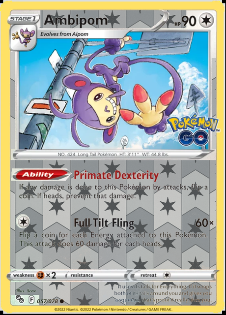 Ambipom 057/078, Pokémon GO, Reverse Holo finish, representative matte composite