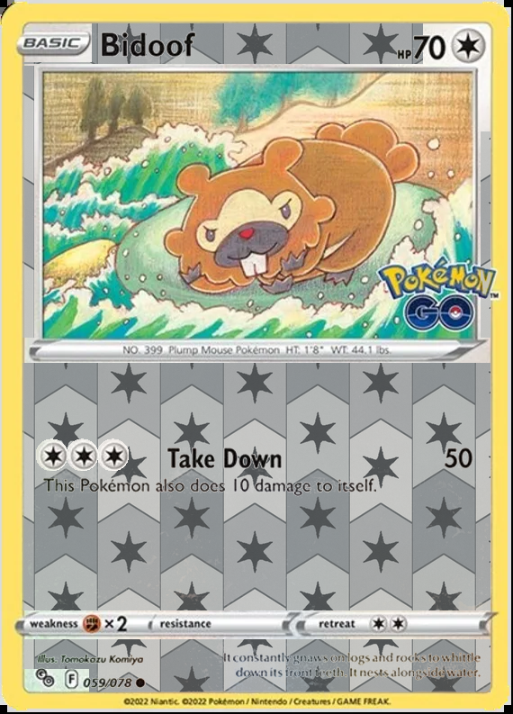 Bidoof 059/078, Pokémon GO, Reverse Holo finish, representative matte composite