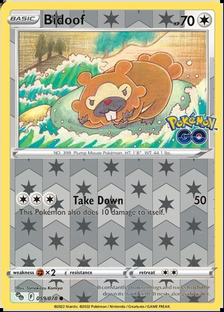 Bidoof 059/078, Pokémon GO, Reverse Holo finish, representative matte composite