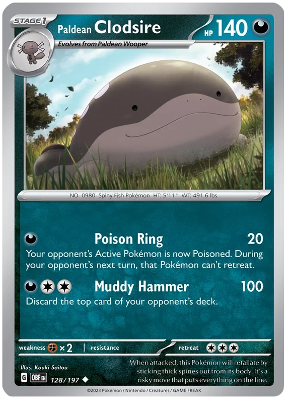Paldean Clodsire 128 Obsidian Flames Single Pokemon Card