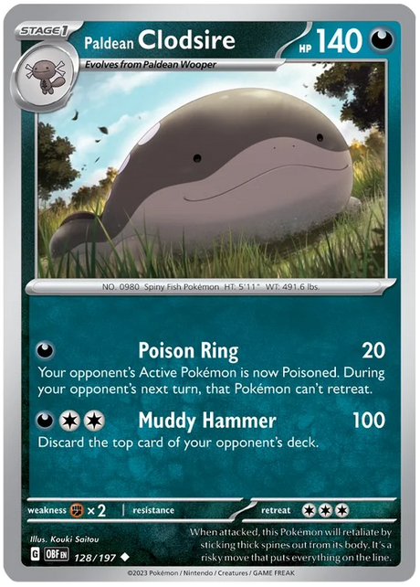 Paldean Clodsire 128 Obsidian Flames Single Pokemon Card