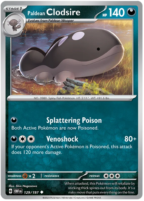 Paldean Clodsire 129 Obsidian Flames Single Pokemon Card
