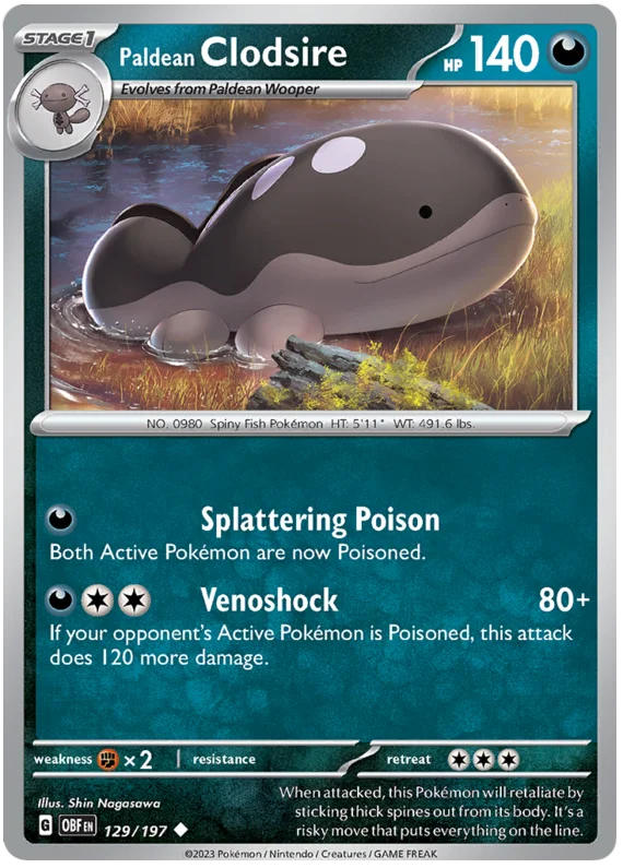 Paldean Clodsire 129 Obsidian Flames Single Pokemon Card