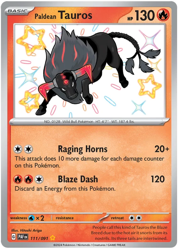 Paldean Tauros Paldean Fates Pokemon Card Single 111/091