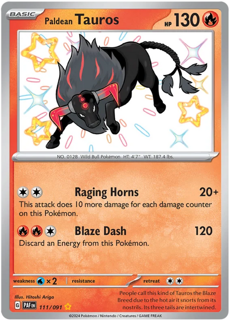 Paldean Tauros Paldean Fates Pokemon Card Single 111/091
