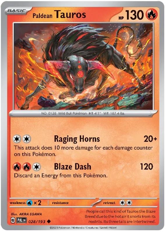 Paldean Tauros 028 Paldea Evolved Single Pokemon Card