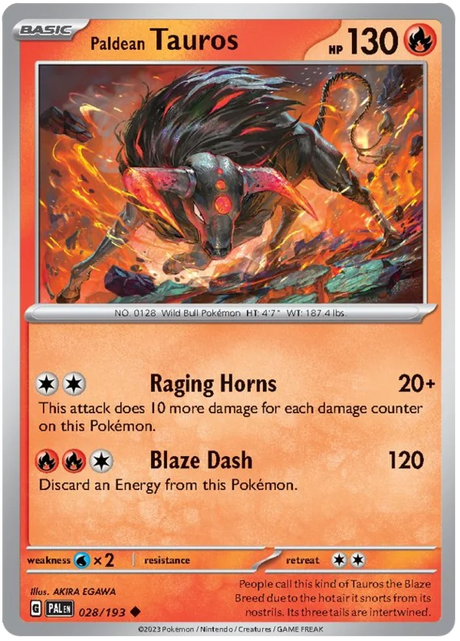 Paldean Tauros 028 Paldea Evolved Single Pokemon Card
