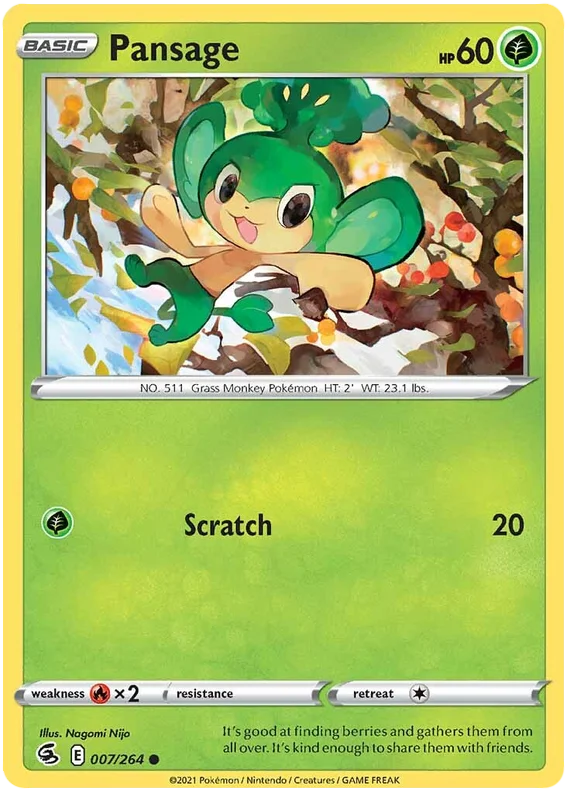Pansage Fusion Strike Pokemon Card Singles 007/264