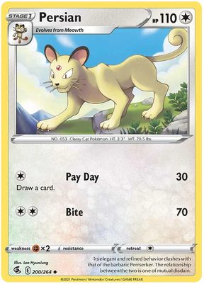 Persian Fusion Strike Pokemon Card Singles 200/264