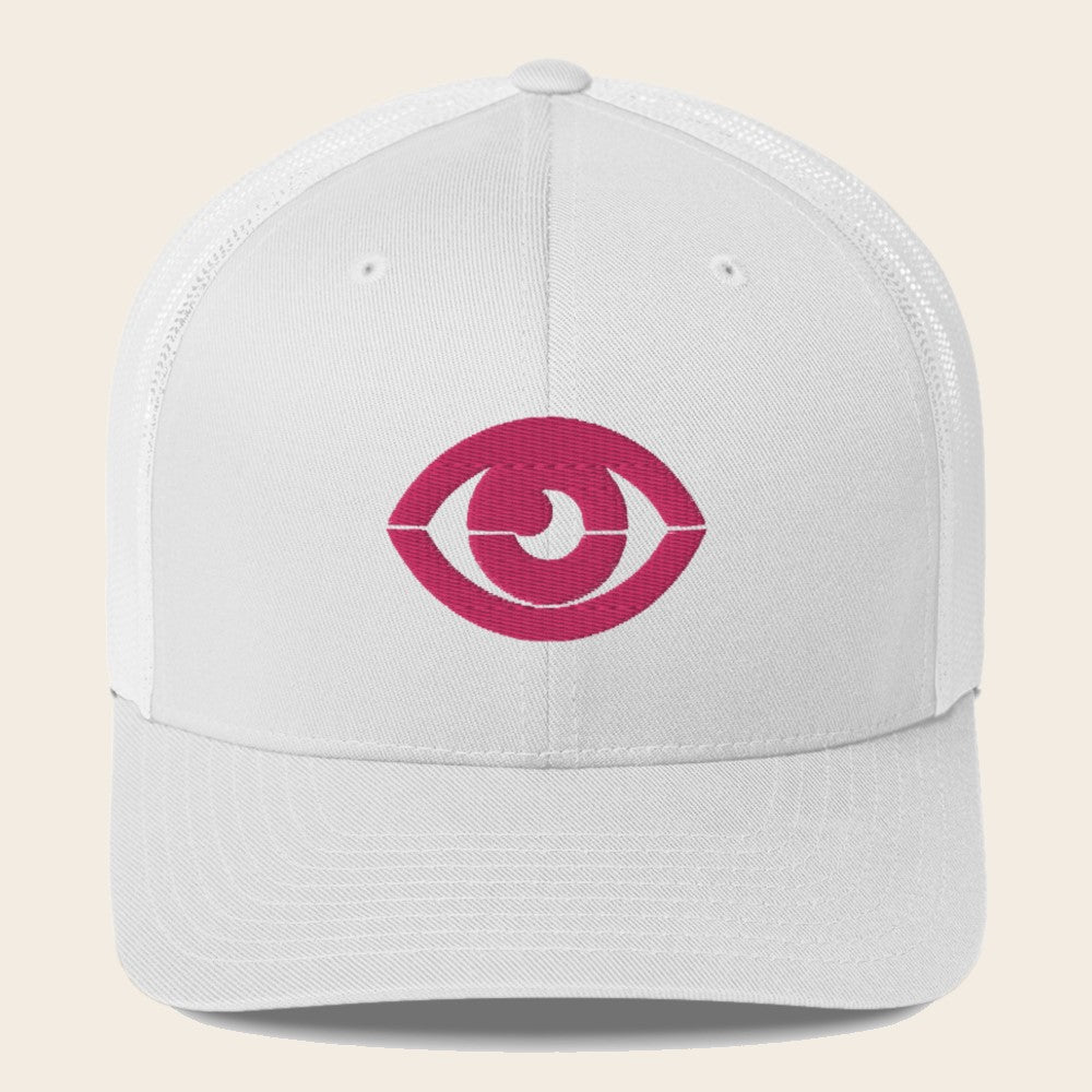 Psychic Type Pokemon 3D Embroidered White with White Mesh Back Trucker Hat Front