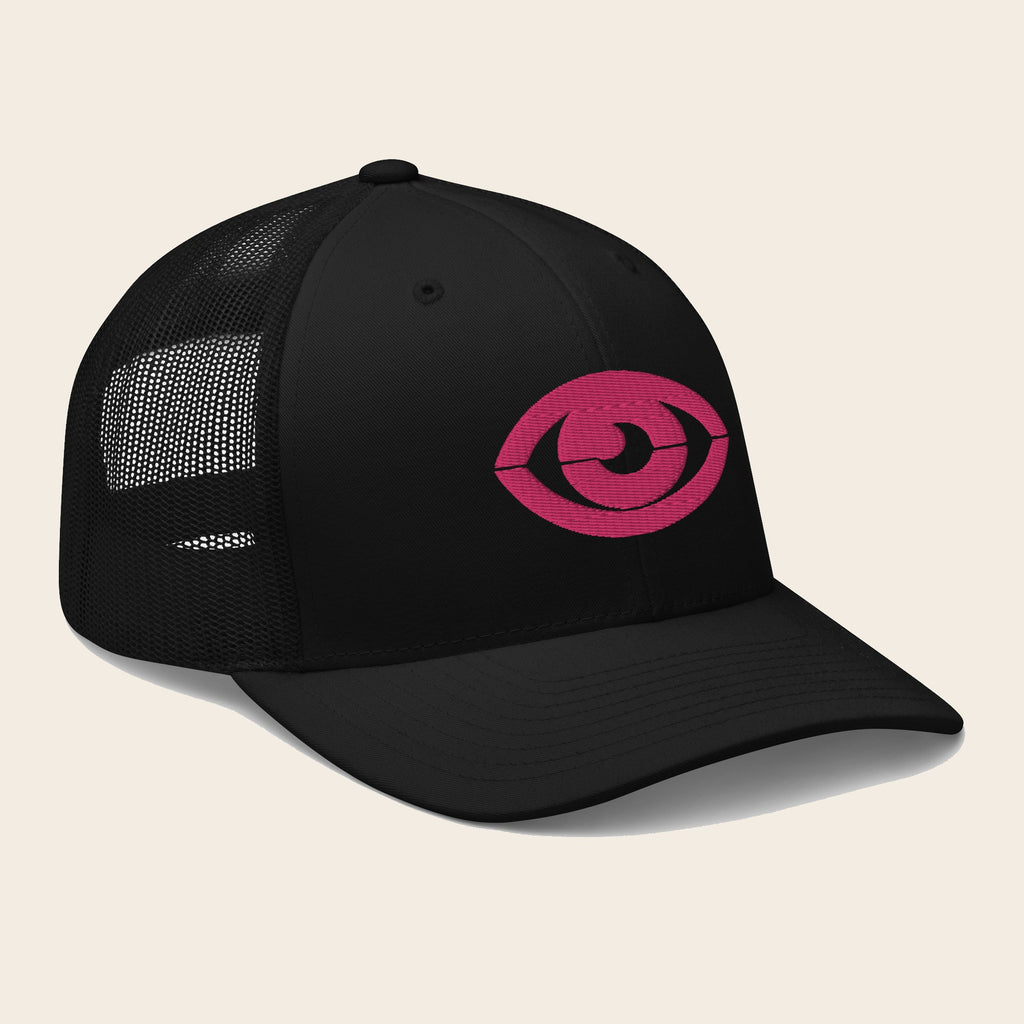 Psychic Type Pokemon 3D Embroidered Black with Black Mesh Back Trucker Hat Front Right