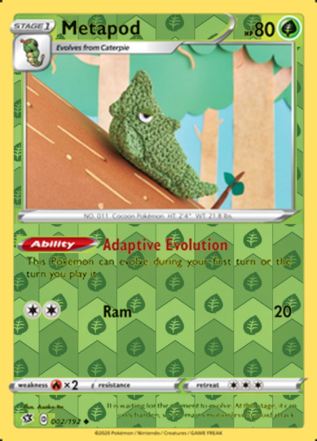 Metapod 002/192, Rebel Clash, Reverse Holo finish, representative matte composite